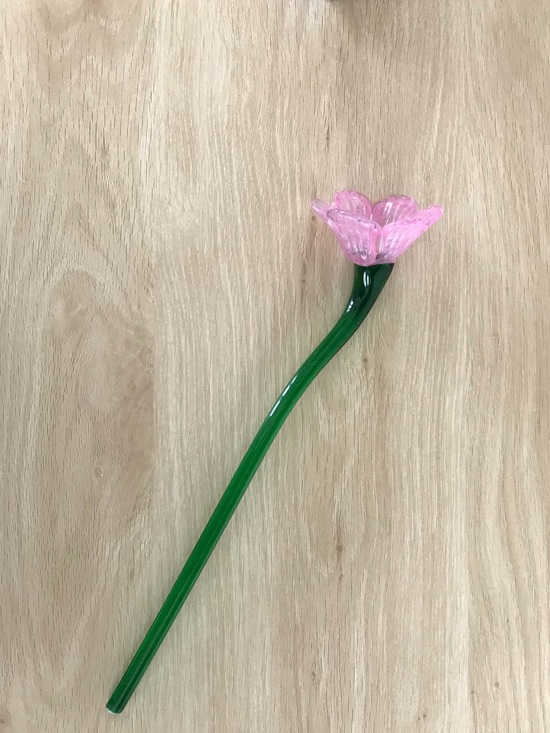 Other - HANDBLOWN Glass Pink Flower Stem
